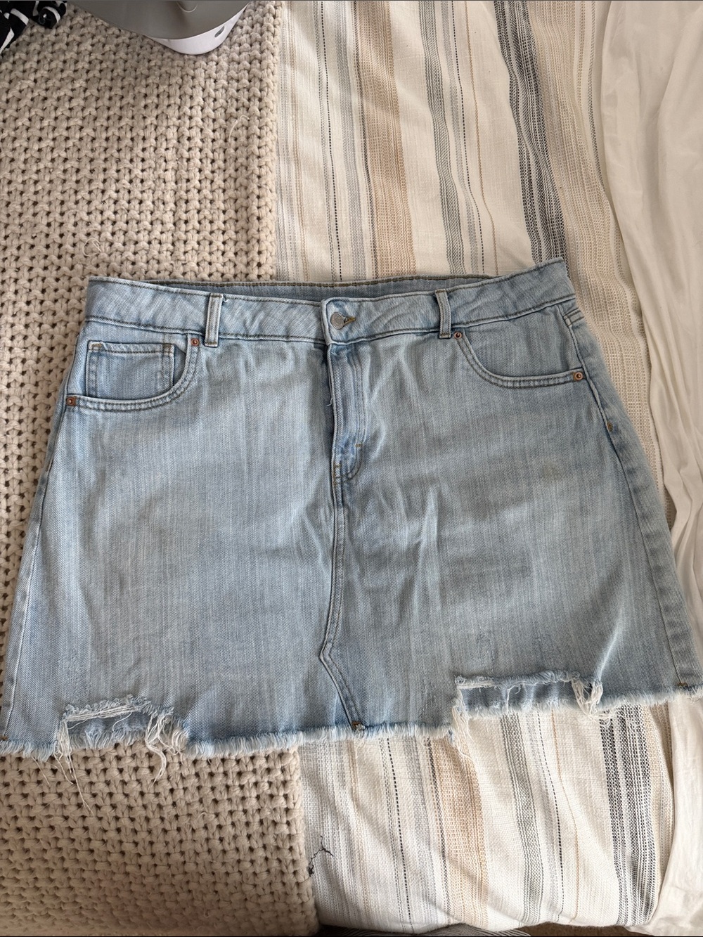 wild fable Light Wash Denim Mini Skirt with Raw Hem